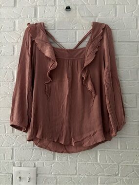 Misia Dusty Rose Ruffle-Trim Blouse Large